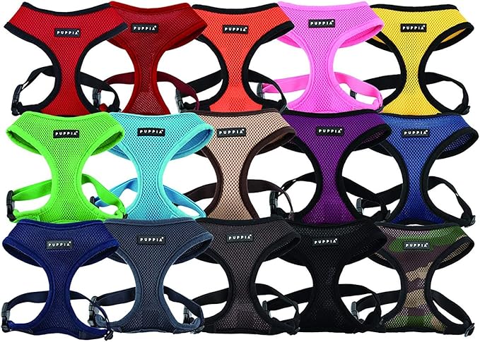 Puppia Soft Dog Harness No Choke Over-The-Head Triple Layered Breathable Mesh Adjustable Chest Belt and Quick-Release Buckle, Black, XX-Large