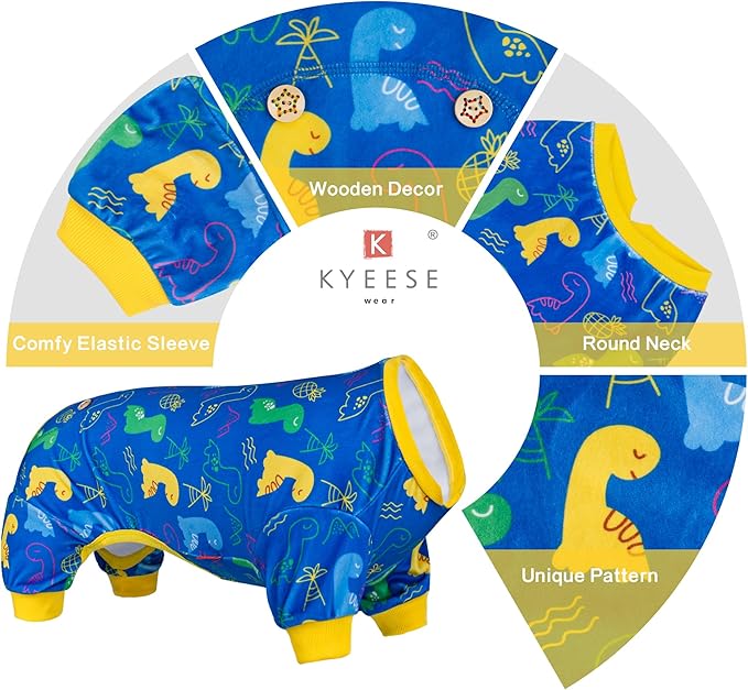KYEESE Dog Pajamas Soft Dog Pjs Stretchy Pet Onesie Outfit Velvet Coat with Dinosaur Doggie Jammies for Small Dogs Boy Girl Comfy Clothes, Small