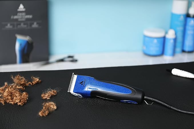 Andis 68520 Excel Professional 5-Speed Detachable Blade Clipper Kit - Animal/Dog Grooming, Rotary Motor, Soft-Grip Anti-Slip Housing, 14-Inch Cord, for All Coats & Breeds, SMC, Blue