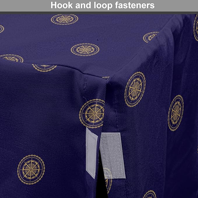 Lunarable Compass Rose Dog Crate Cover, Navigation Themed Vintage Gears Tools in Dark Tones Illustration, Easy to Use Pet Kennel Cover for Medium Large Dogs, 48 Inch, Indigo and Dark Mustard