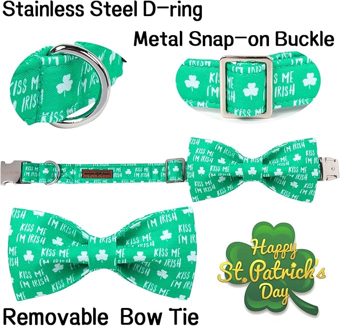 Unique Style Paws St. Patrick's Day Dog Collar with Bow Green Clover Dog Collar Bowtie Bowtie Collar for Large Medium Small Dogs