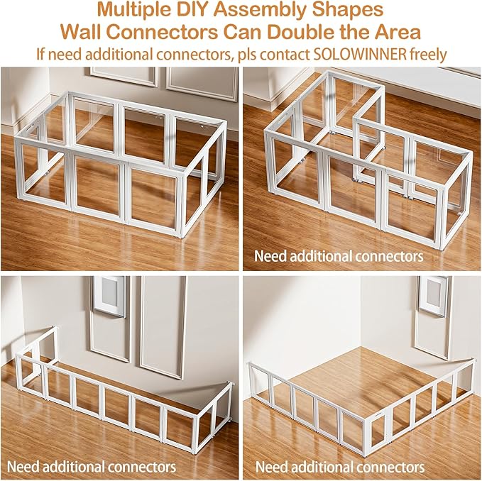Dog Playpen Transparent Puppy Playpen Indoor, Easy Assemble & Disassemble Clear Pet Playpen, Sturdy & Easy Cleaning Plastic Dog Fence with Fence-to-Wall Anchor & Suction Cup (23.6"" H, 10PCS), WHITE