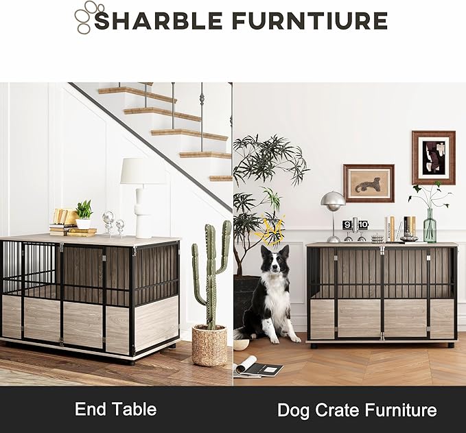 PawHut 46" Dog Crate Furniture End Table, Wooden Dog Kennel Indoor Pet House with 3 Doors, for Small to Large Dogs