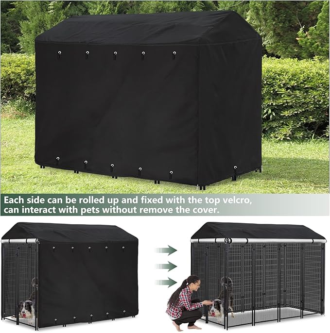 Classic Black Outdoor Dog Kennel Cover 8'Dx4'Wx6'H Full Coverage Windproof Anti-UV.Waterproof Dog Kennel Cover for Multiple Brands of Dog Kennels,Cover Only,Classic Black.(Patent Pending)