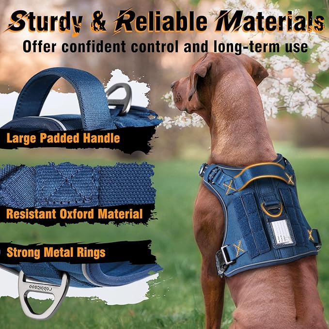 rabbitgoo Dog Harness for Large Dogs No Pull, Tactical Service Dog Vest with Molle and Control Handle, Adjustable and Reflective Military Pet Harness for Easy Walking and Training, Blue, L