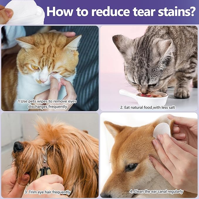 Dog Eye Wipes, 130 Count Universal Cat and Dog Tear Stain Remover Wipes, Hypoallergenic Natural Grooming Wipes for Pets Eyes Ears Nose