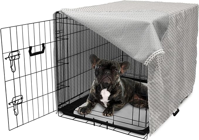 Lunarable Taupe and White Dog Crate Cover, Traditional Nordic Design with Geometric Motifs in Vertical Order, Easy to Use Pet Kennel Cover for Cats & Medium Dogs, 24 Inch, White Taupe