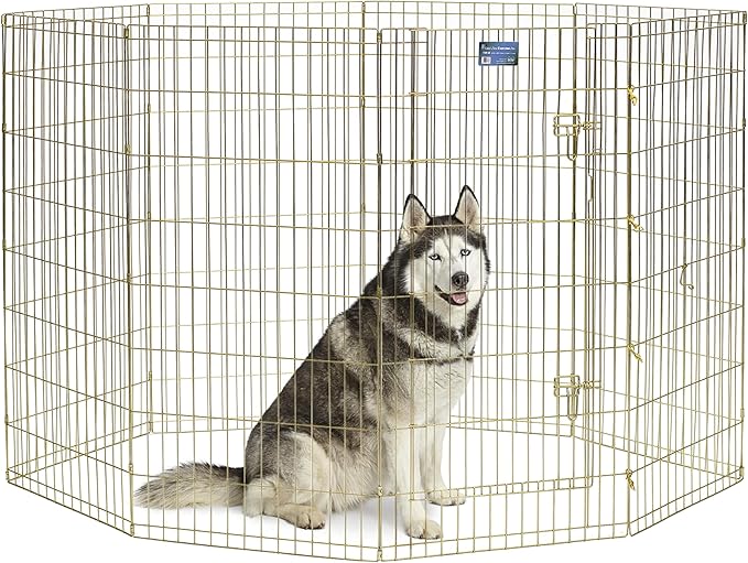 MidWest Homes for Pets Dog Exercise Pen & Playpen, 24" W x 48" H, No Door, Gold Zinc