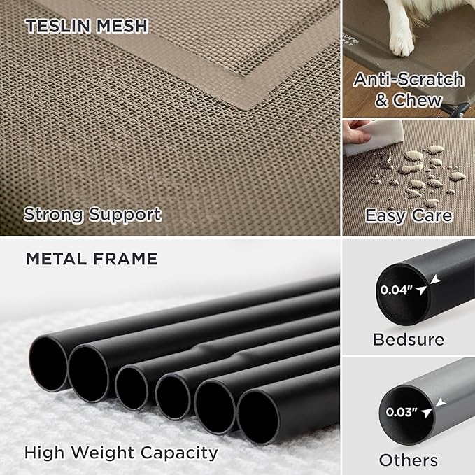 Bedsure XL Elevated Outdoor Dog Bed - Raised Dog Cots Beds for Extra Large Dogs, Portable Indoor & Outdoor Pet Hammock Bed with Skid-Resistant Feet, Frame with Breathable Mesh, Brown