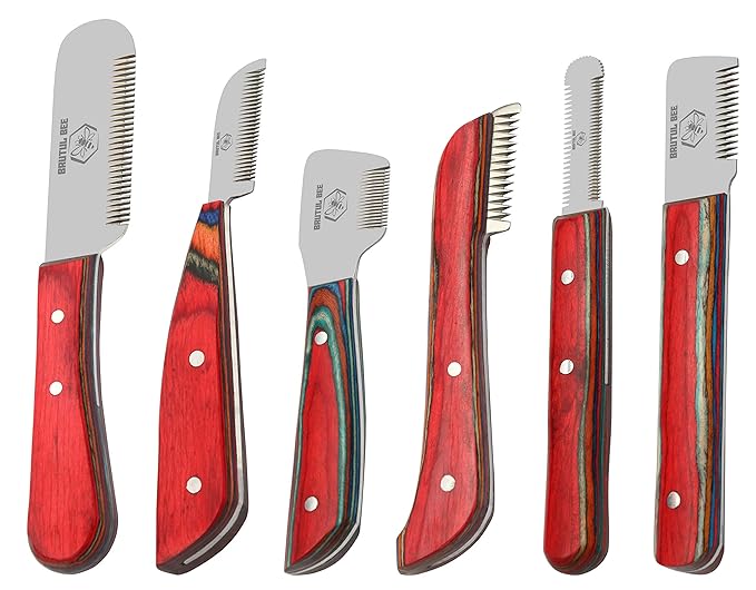 Brutul Bee Dog Grooming Coat Stripping Knife Stripper Trimmer Tool Wooded Handle Stripping Knives Set of 6 in Stainless Steel Non-Slip Tools for Grooming Dogs (Multi)