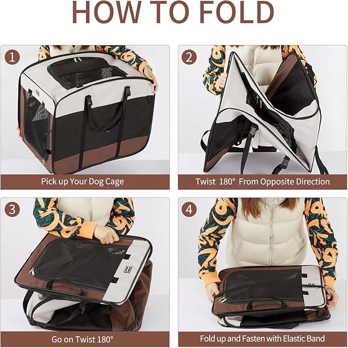 DONORO Dog Kennels and Crates for Medium Dogs, Portable Pop Up Indoor Pet Cage with Sturdy Wire Frame, Collapsible Travel Crate Soft Sided Cat Bag Escape Proof (32 Inch)