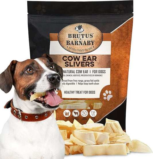 BRUTUS & BARNABY Cow Ears for Dogs; Ear Slivers are Great for Puppy Teething, Single Ingredient Beef Ear Slivers for Small to Medium Size Dogs (100grams)