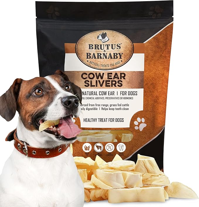 BRUTUS & BARNABY Cow Ears for Dogs; Ear Slivers are Great for Puppy Teething, Single Ingredient Beef Ear Slivers for Small to Medium Size Dogs (250grams)