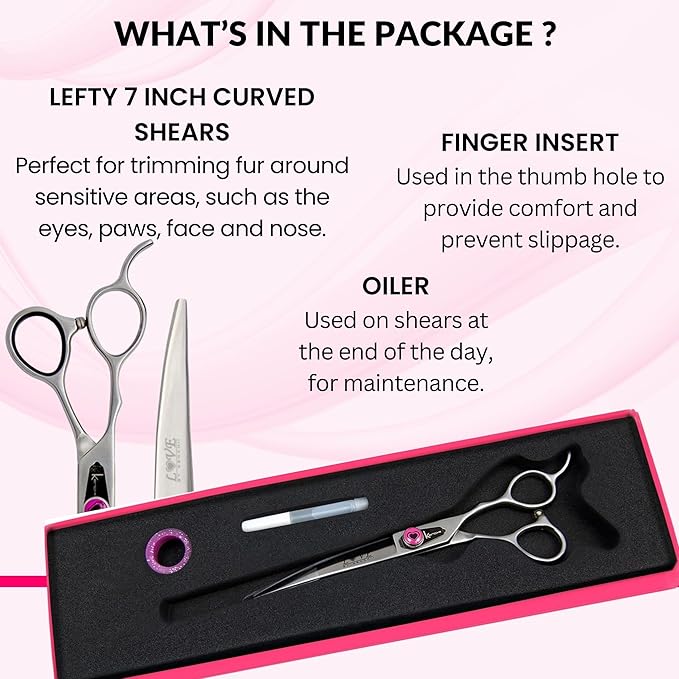 Kenchii Left Handed Dog Grooming Scissors | 7 Inch Shears | Curved Scissors for Dog Grooming | Love Collection Dog Shears | Pet Grooming Accessories | Pet Hair Trimming Scissor