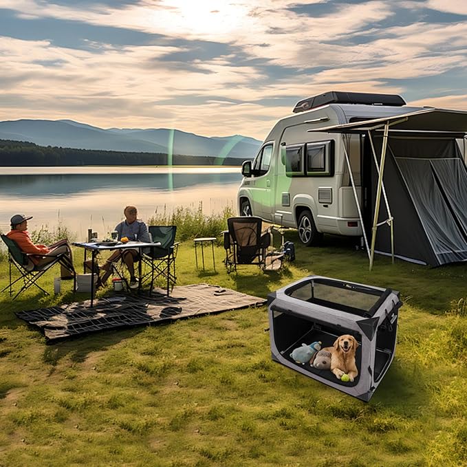 Dog Crate,36x25x25 Inch Large Dog Crate for Large or Medium Dogs, Portable and Foldable Design of Dog Cage, Perfect for Travel or Home Use, Dog Kennel with 3-Door and Durable Mesh Windows, Light Grey