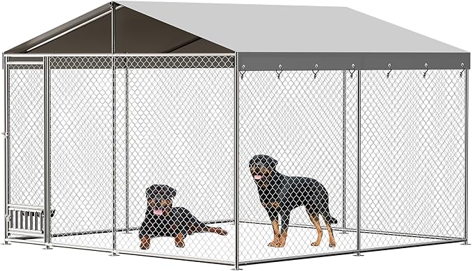 Dog Kennel Outdoor with Waterproof Canopy, Large Dog House with Feeding Doors, Large Dog Kennel Outdoor for Garden Backyard Courtyard（10×10×7FT）
