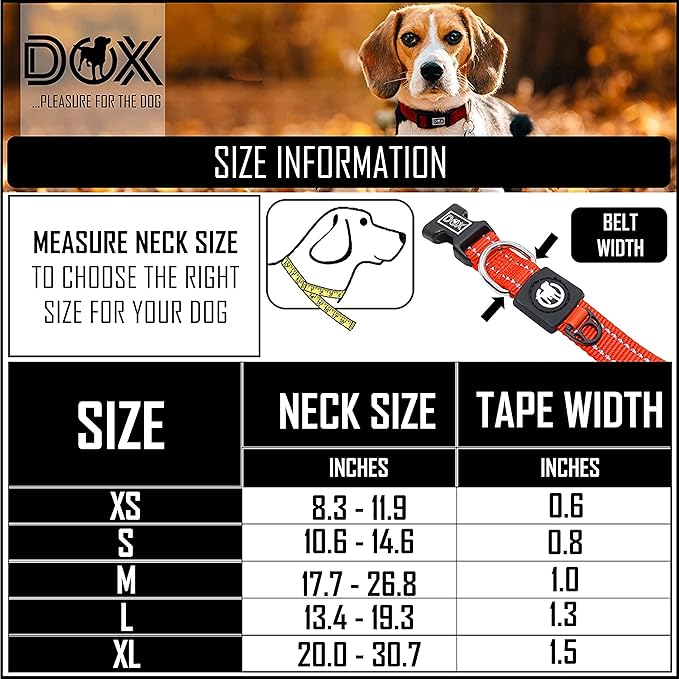 DDOXX Reflective Nylon Dog Collar - Strong and Adjustable Collars Dogs - L (Orange)