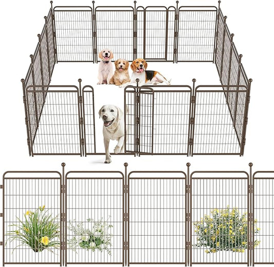 Gardner Pet Dog Playpens, 40" H 16 Panels Dog Pen Outdoor/Indoor Dog Fence Exercise Pen for Small/Medium/Large Dogs, Foldable Pet Play Yard Gate with Gravity Automatic Lock, Pet Playpen, Brown