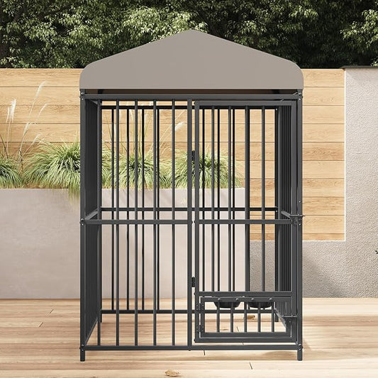 Outdoor Dog Kennel for Large Dogs, 4x4x6 FT Large Dog Kennel Outside with Lock, Dog Enclosures with UV-Resistant Waterproof Roof Cover for Outside