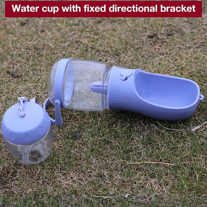 Dog Water Bottle with Food Container Holder, Travel Puppy Drinking Bowl, Portable Pet Water Dispenser, Patented Design, Food Grade Plastic 12 oz Water Bottle+100g Snack cans