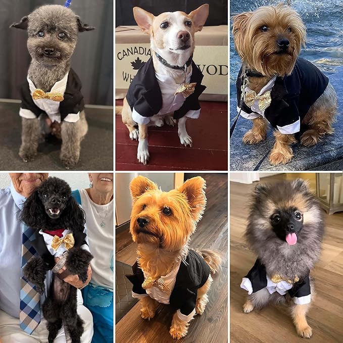 Dog Tuxedo, Formal Pet Clothes Shirt Costume Wedding Attire Party Bow Tie Suit, Pet Outfit for Small Medium Large Dogs Cats, Halloween Pet Costumes Birthday Puppy Clothing Christmas Apparel (L)