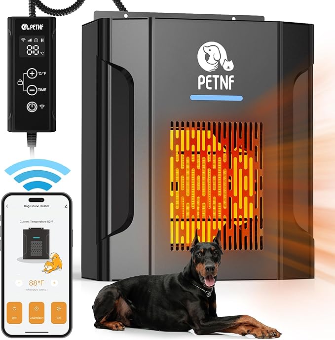Dog House Heater, Pet House Heater with Thermostat & WiFi APP Remote Control, 300W Safe Dog Heaters for Outside Dog House Cat Outdoor with Adjustable Temp & Timer & 6FT Anti Chew Cord, Easy to Install