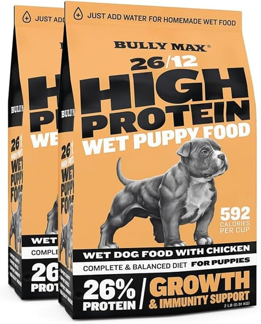 Bully Max Wet Puppy Food - Instant Fresh Dehydrated High Protein Soft Dog Food with Chicken - Healthy Growth for Small & Large Breed Puppies - 4 Dry Dog Food Pounds (Makes 11 lbs. of Wet Dog Food)