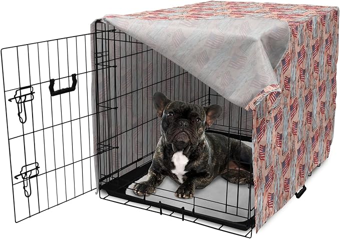 Ambesonne USA Dog Crate Cover, United States America Liberty Rhythmic Print, Easy to Use Pet Kennel Cover for Cats & Medium Dogs, 24 Inch, Coral Multicolor