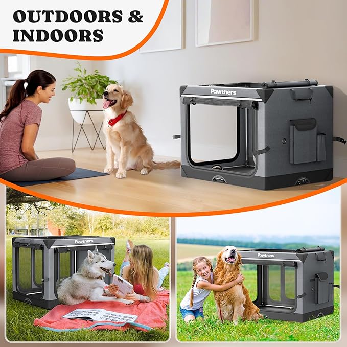 Collapsible Dog Crate: 42 Inch Foldable Soft Sided Dog Crate for Extra Large Dogs, Portable Dog Travel Kennel with Soft Mat for Indoors & Outdoors, Grey