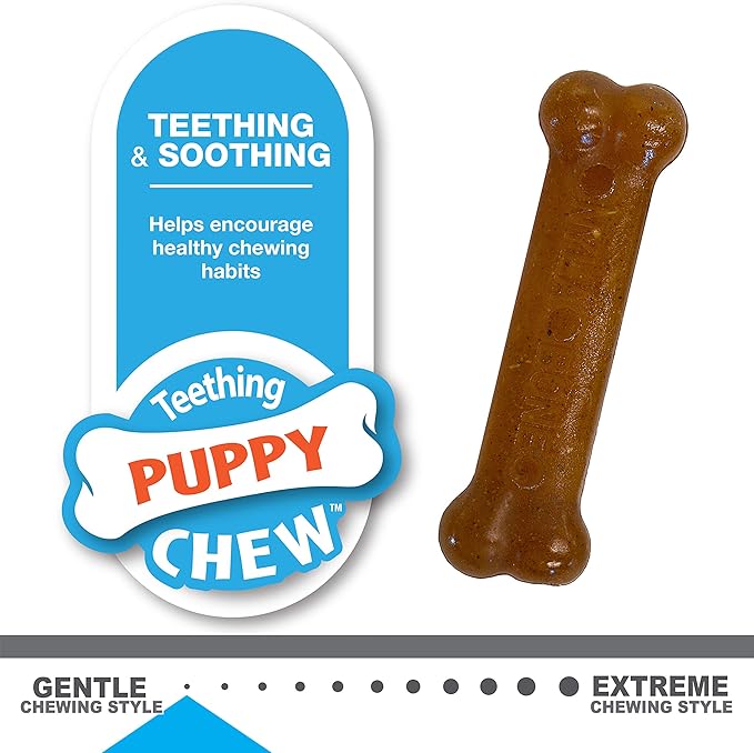 Nylabone Teething Puppy Chew Starter Kit, Two Puppy Chew Toys, Puppy Supplies, Peanut Butter & Chicken Flavor, X-Small/Petite (2 Count)