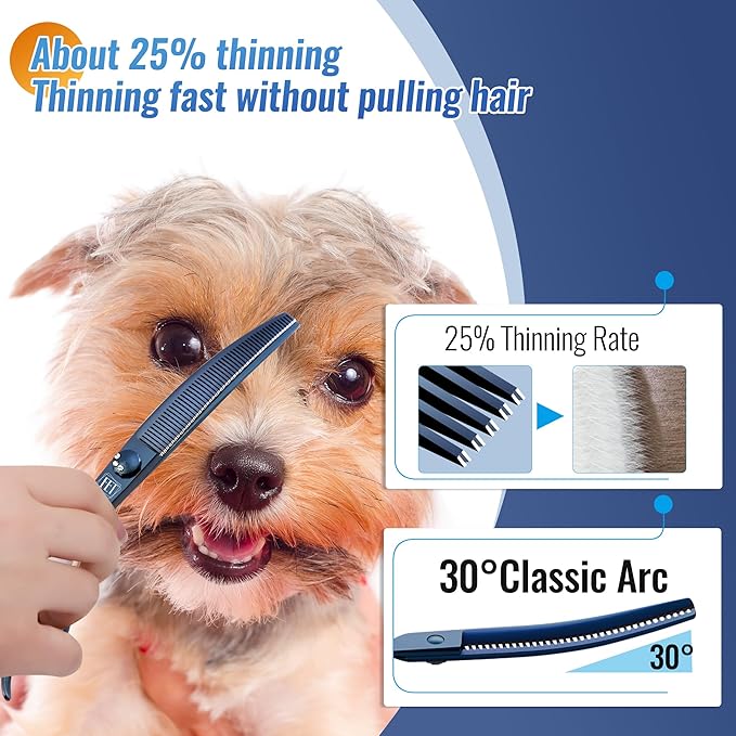 Dog Grooming Scissors: 7" Curved Thinning Pet Shears Made Of Japanese 440C for Trimming Dogs Cats and Other Pets face and paws Haze Blue