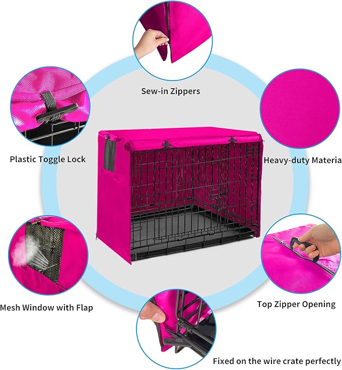 Dog Crate Cover 48 inch XL Dog Kennel Outside Cover, Big Dog Cage for Large Dogs Wire with1 2 3 Doors, Waterproof 600D Oxford Fabric Indoor/Outdoor Pink（Dog Crate NOT Included）