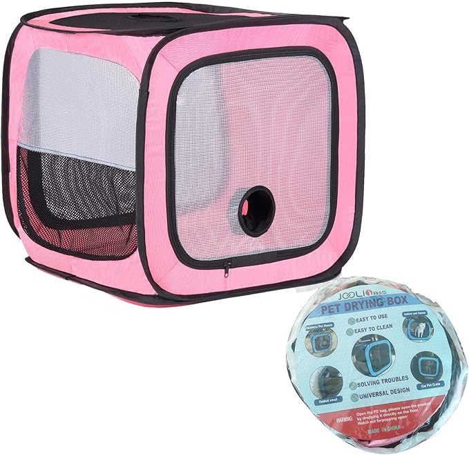 Pet Dog Cat Drying Box Waterproof Anti-Hair Flying Portable Cat Cage Kennel Portable Foldable Cat Drying Room Pet Dry Room Pet Hair Dryer Clean Grooming House Dryer Cage for Cats/Dogs.(Pink)