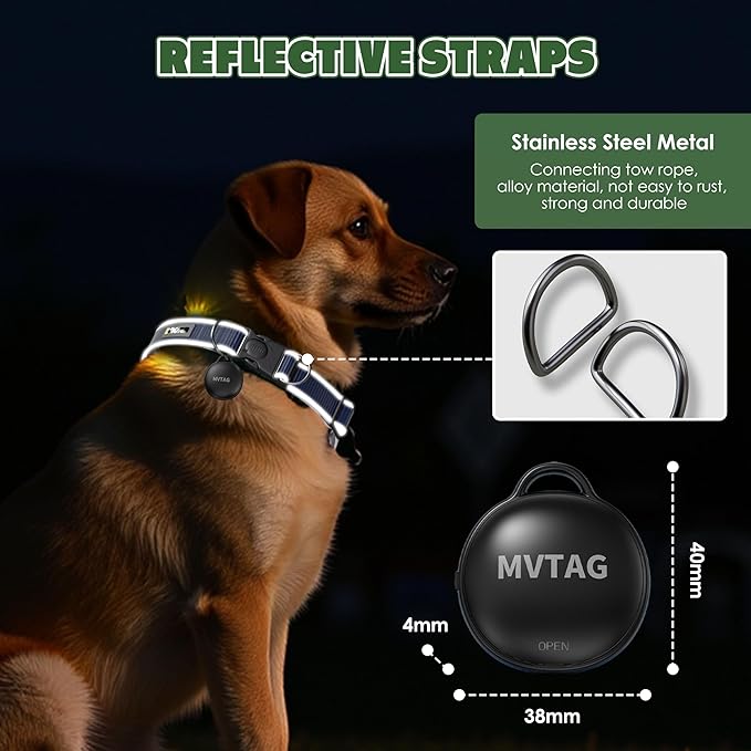 Dog Collar with Tracker GPS - Unlimited Range/Tracking Device/Lost Mode for Dogs Adjustable Size Smart Collar Set - Works with Apple Find My (iOS only)