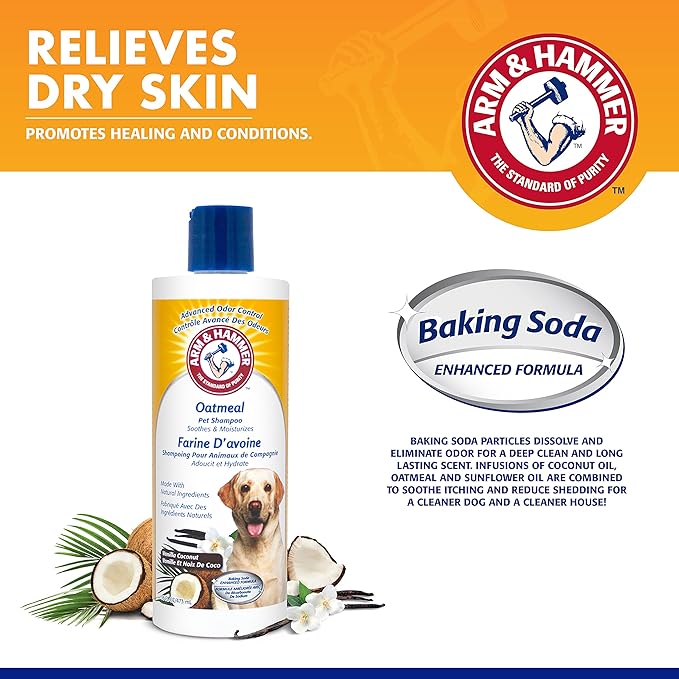 Arm & Hammer for Pets Oatmeal Shampoo for Dogs | Best Dog Shampoo for Dry, Itchy Skin | Soothing Oatmeal Dog Shampoos in Warm and Inviting Vanilla Coconut Scent, 16 oz,White