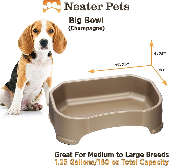 Neater Pet Brands Large Water Bowl for Dogs, Outdoor Dog Water Bowl (1.25 Gallon Extra-Large Capacity), Big Trough Style Food Dish for Indoors or Outside, No Spill Large Dog Bowls, Champagne