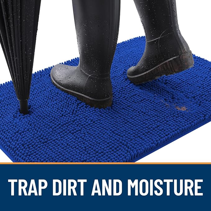 OLANLY Dog Door Mat for Muddy Paws 36x24, Absorbs Moisture and Dirt, Absorbent Non-Slip Washable Mat, Quick Dry Chenille, Mud Mat for Dogs, Entry Indoor Door Mat for Inside Floor, Royal Blue