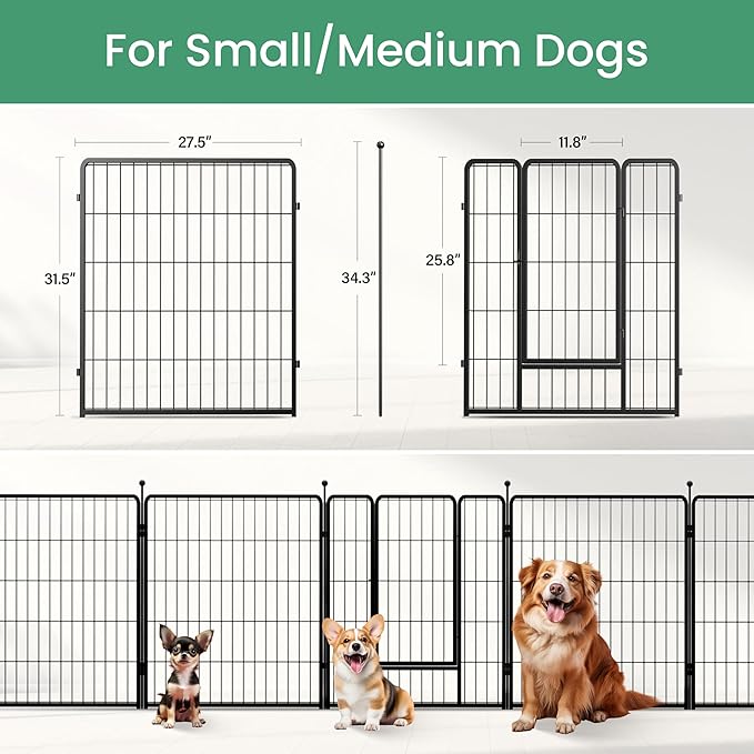 Dog Playpen 32 Inch 8 Panels, Heavy Duty Metal Pet Playpen Indoor Outdoor for Camping, Yard, RV, Garden Fence, Privacy Patio, Black