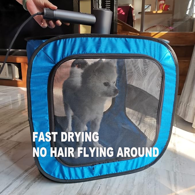 Pet Dog Cat Drying Box Waterproof Anti-Hair Flying Portable Cat Cage Kennel Portable Foldable Cat Drying Room Pet Dry Room Pet Hair Dryer Clean Grooming House Dryer Cage for Cats/Dogs.(Pink)