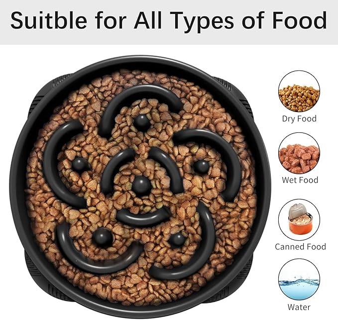 MateeyLife Large Slow Feeder Dog Bowls, Anti-Choking Puzzle Dog Food Bowls, Anti-Slip Interactive Feeding Slow Down Eating, Bloat Stop Maze Dishes for Large Breeds 4 Cups Black