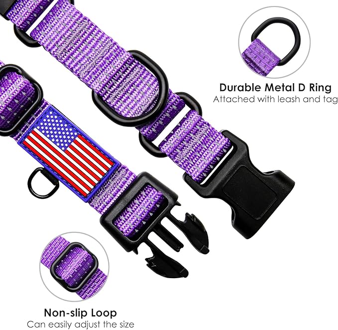 Martingale Collar for Training Dogs. Adjustable Reflective Collars with Buckle-USA Flag- NO Pull-Prevents Slipping Out, for Medium Large XL Dogs. Helps with Strong pullers(XL, Purple)