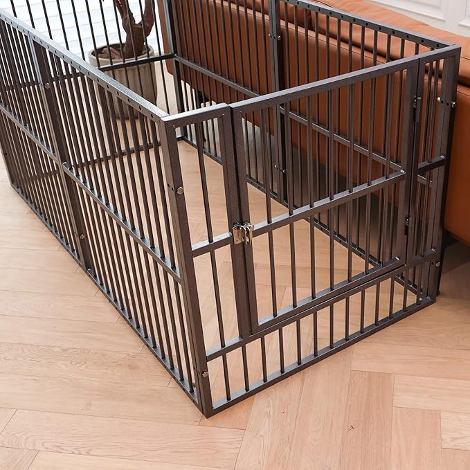 Dog Playpen - 32" Height Dog Pen, Heavy Duty Puppy Pen with Door, Safe & Sturdy, Easy Assemble for Indoor/Outdoor Pet Playpen (2 Panels, Grey)