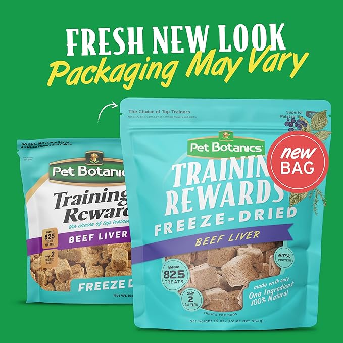 Pet Botanics 16 oz. Pouch Training Reward Freeze Dried, Beef Liver Flavor, with 825 Treats Per Bag, The Choice of Top Trainers