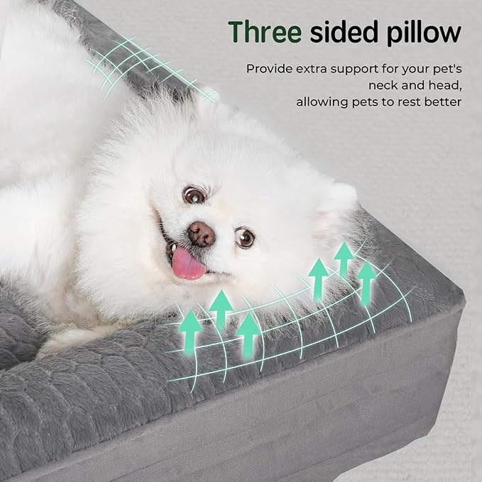 BALANCE Orthopedic Dog Bed, Egg Crate Foam Dog Couch for Pet Sleeping, Pet Sofa with Removable Washable Cover & Nonskid Bottom, Comfy Dog Bed for Small Dog, Grey