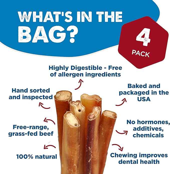 Best Bully Sticks 6 Inch Jumbo Bully Sticks for Large Dogs - 100% Natural, Grass-Fed Beef - Single Ingredient Grain and Rawhide Free Bully Stick Dog Chews | 4 Pack