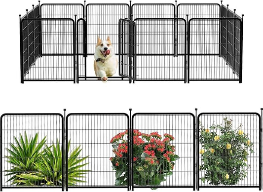 Dog Playpen 48 inch(H) 8 Panels Total 17.7 Ft(L) Dog Fence Outdoor for Yard. Wide Door Low Threshold，Metal Dog Pen Heavy Duty Pet Puppy Exercise Pen for Rv Camping Garden Yard