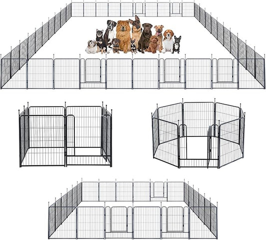 Dog Playpen,Portable Outdoor Dog Fence, Dog Playpen for Large/Medium/Small Dogs, Dog Fences for The Yard,with Doors Foldable Metal (32 inch, 40 Panels)