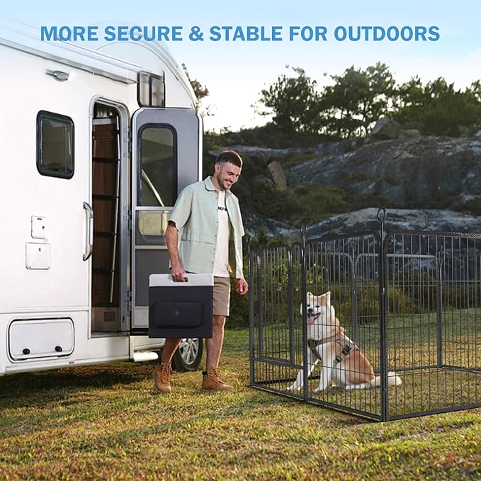 Dog Playpen 8 Panels 32'' Height Heavy Duty Dog Fence with Doors Outdoor Exercise Dog Fence for Large/Medium/Small Dogs Pets Playpen for RV, Camper, Yard
