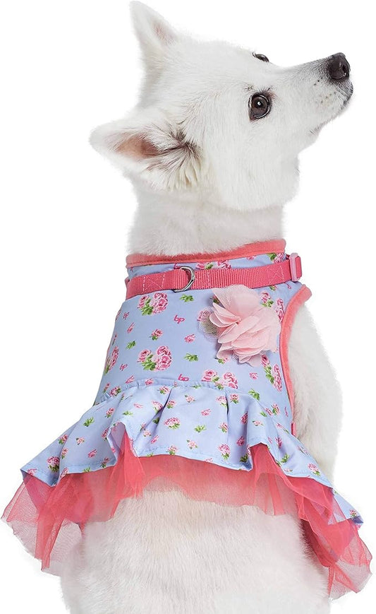 Blueberry Pet Soft & Comfy Spring Scent Inspired Floral No Pull Mesh Puppy Dog Costume Harness Dress, Pastel Blue, Chest Girth 14"-16", X-Small, Adjustable Harnesses for Dogs