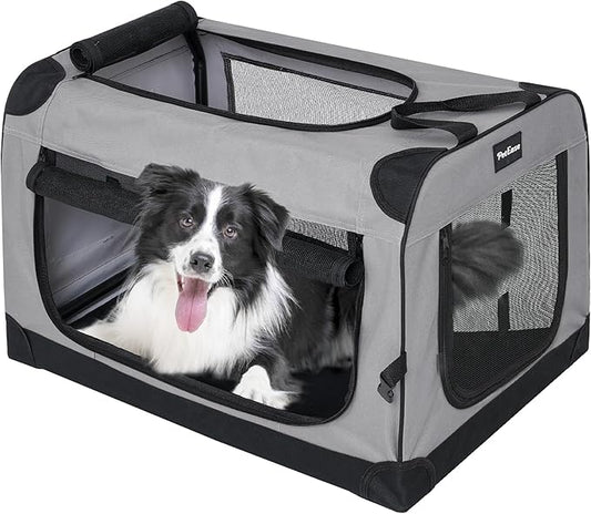 Collapsible Dog Crates for Medium/Large Dogs, 3-Door Soft-Sided Pet Crate with Durable Mesh Windows, Portable Foldable Travel Kennel for Indoor, Outdoor & Car Use